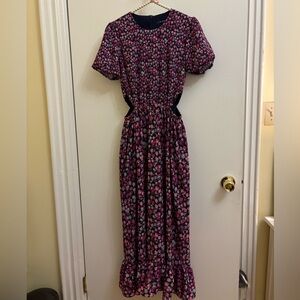 NWT Bethany Verona Floral Cutout Midi Dress in Purple Meadow Multi